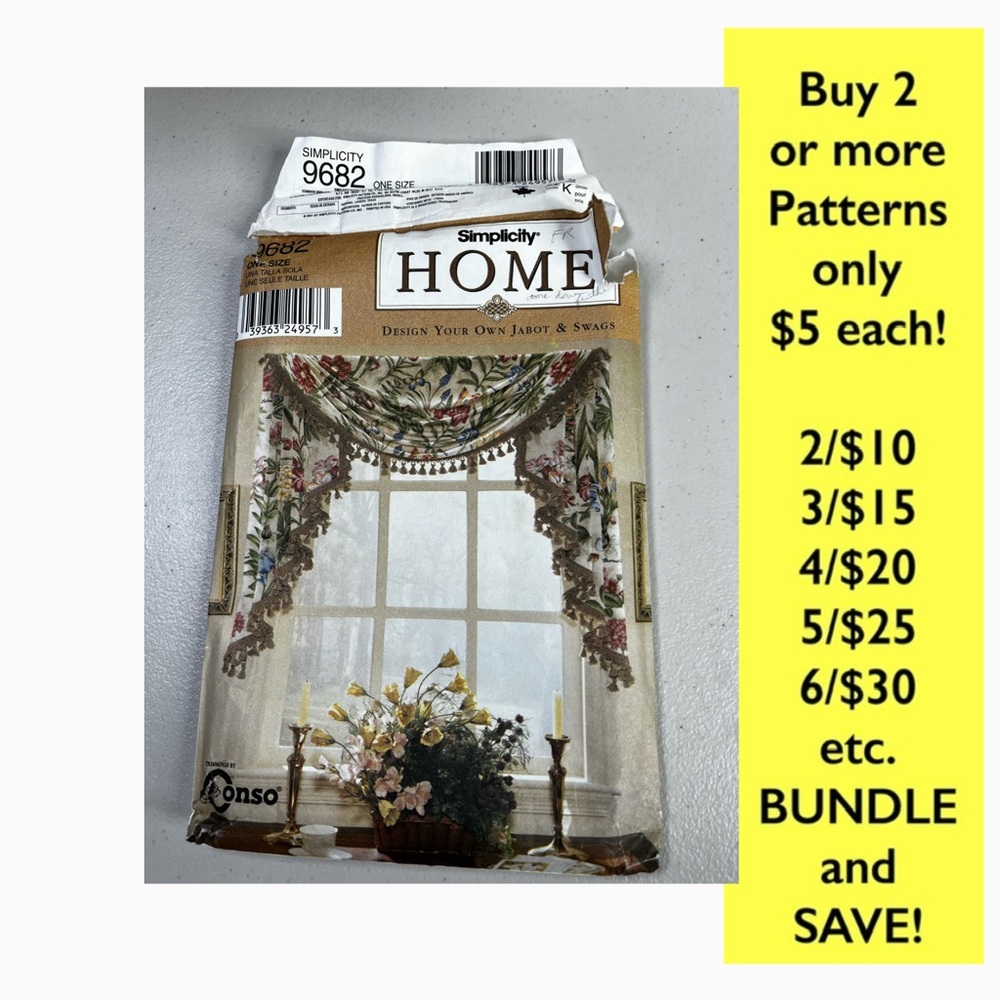 Simplicity 9683. HOME Jabot & Swag Set Sewing Pattern- CUT
